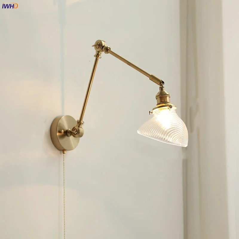 Afralia™ Brass Swing Arm LED Wall Light Fixture with Rotatable Arms & Pull Chain Switch