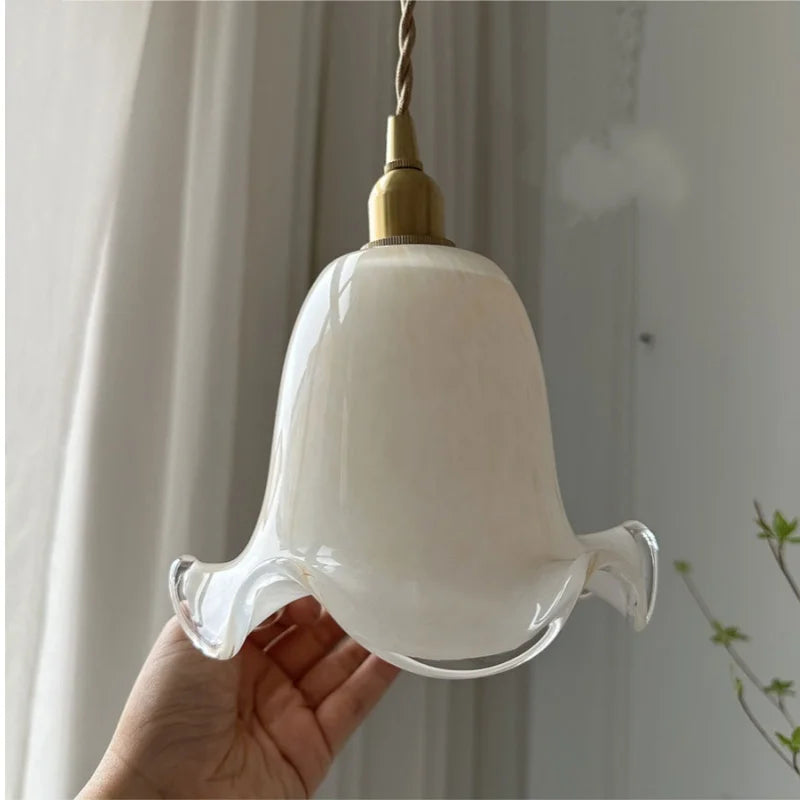 Flower Glass LED Pendant Light - Copper Socket Fixture for Home Decor