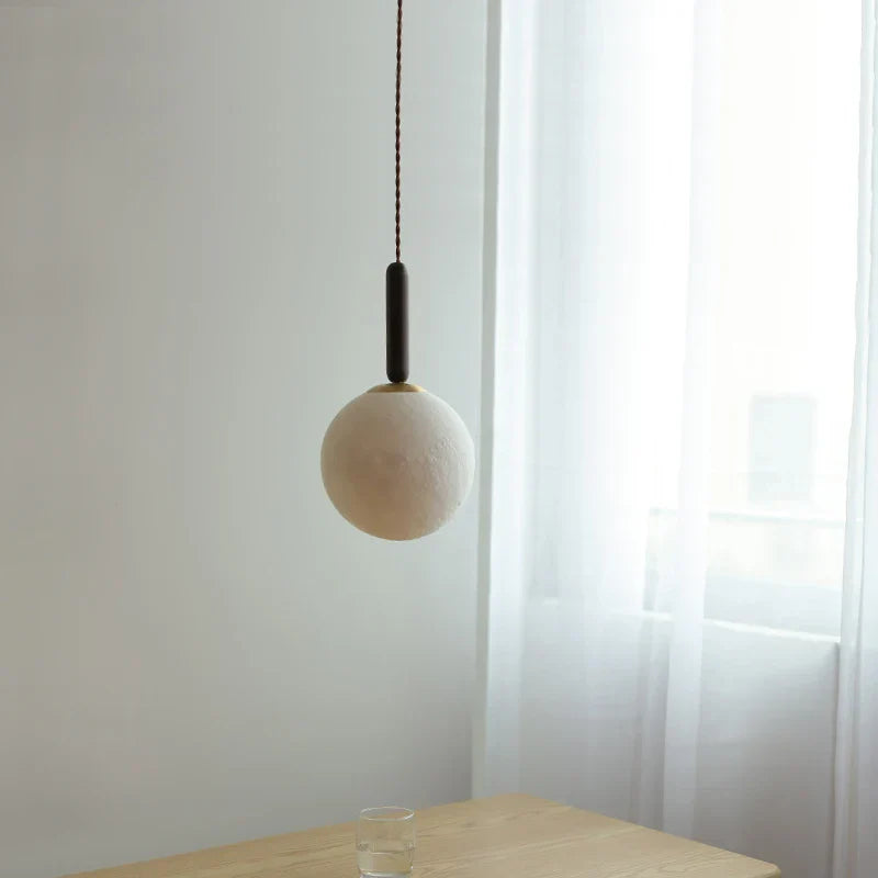 White Globe Glass LED Pendant Light Fixture with Walnut Wood, Adjustable, Nordic Modern Style
