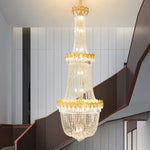 Crystal Chandelier: Luxury Duplex Hotel Living Room Stairwell Design