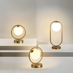 LED Brass Glass Table Lamp for Bedside Reading Desk - Modern Round Ring Design