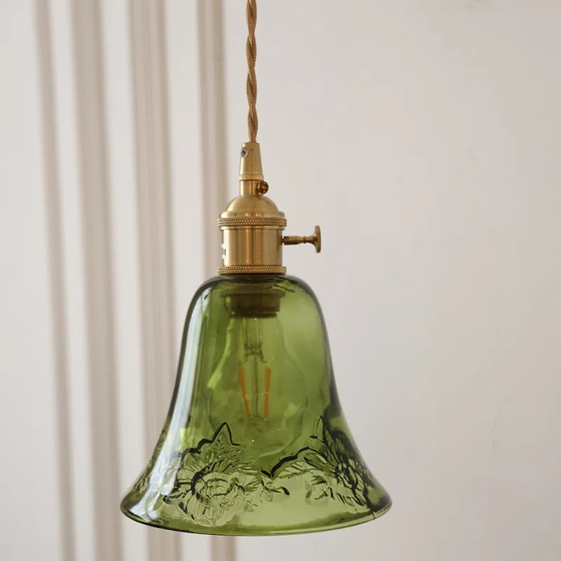 Modern Green Glass LED Pendant Lamp - Adjustable Wire, Copper Finish