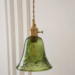 Modern Green Glass LED Pendant Lamp - Adjustable Wire, Copper Finish