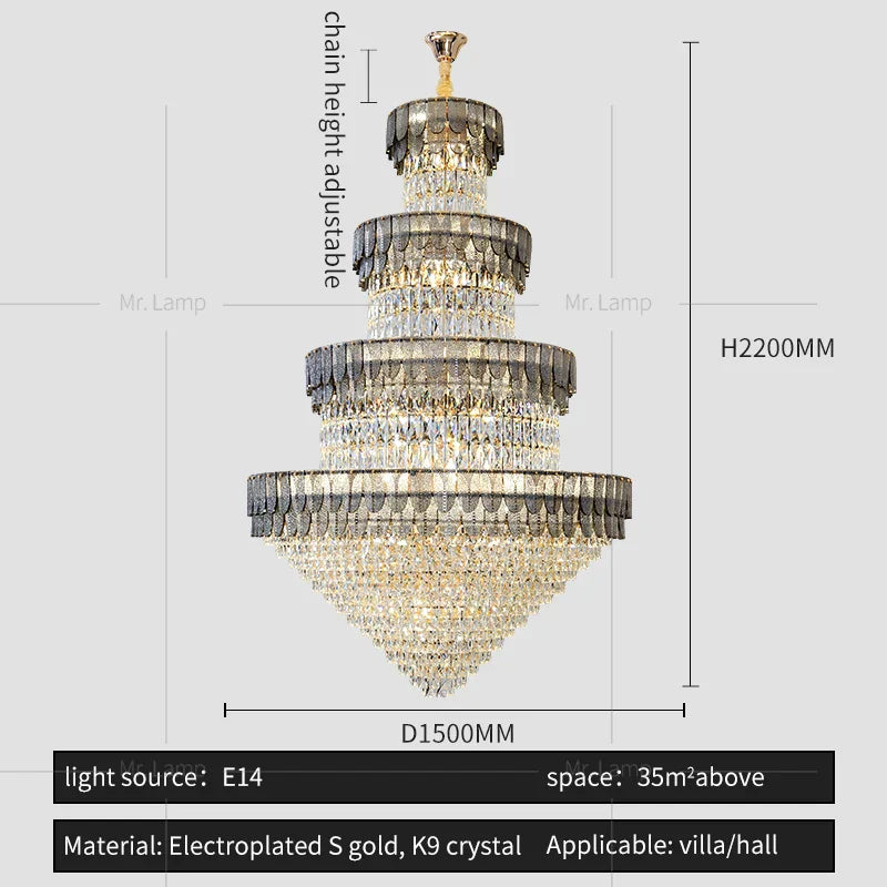 European Duplex Villa Crystal Chandelier Loft LED Light