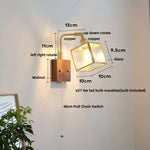 Wood Cube Glass LED Wall Lights with Pull Chain Switch for Modern Interiors