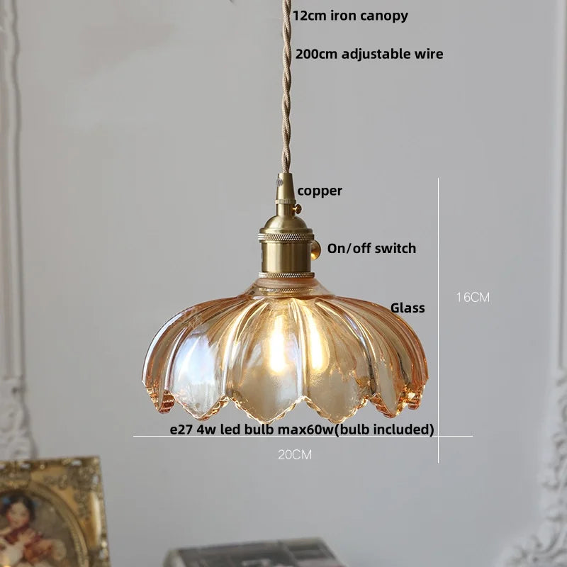 Modern Amber Flower Glass LED Pendant Light - Nordic Design