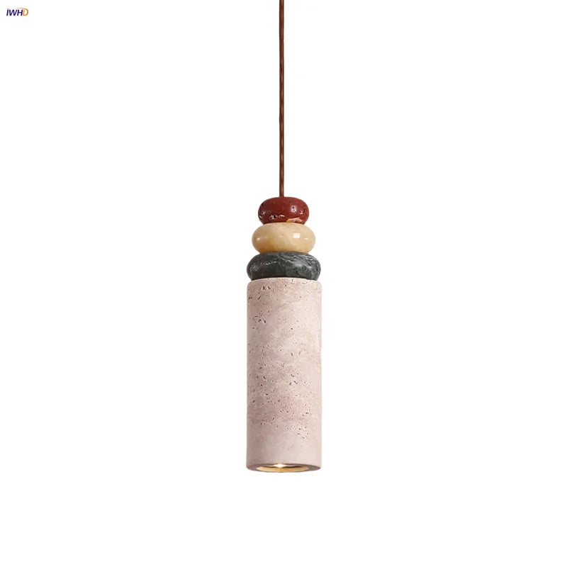 Afralia™ Colorful Stone LED Pendant Light - Nordic Modern Yellow Travertine Wood Canopy