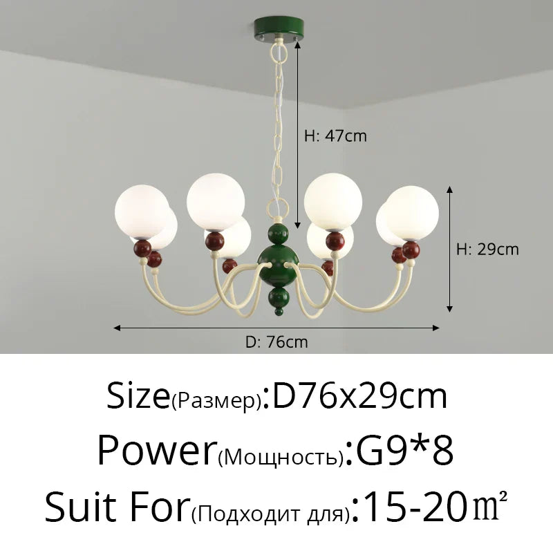Modern Cream Green Glass Chandelier for Bedroom Living Room Kitchen