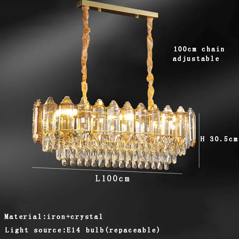 Gold Amber Crystal Chandelier Lights Modern Room Decor Hanging Lamp