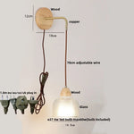 Clear Glass LED Wall Lights with Wood Pull Chain Switch, Modern Art Bedside Lamp