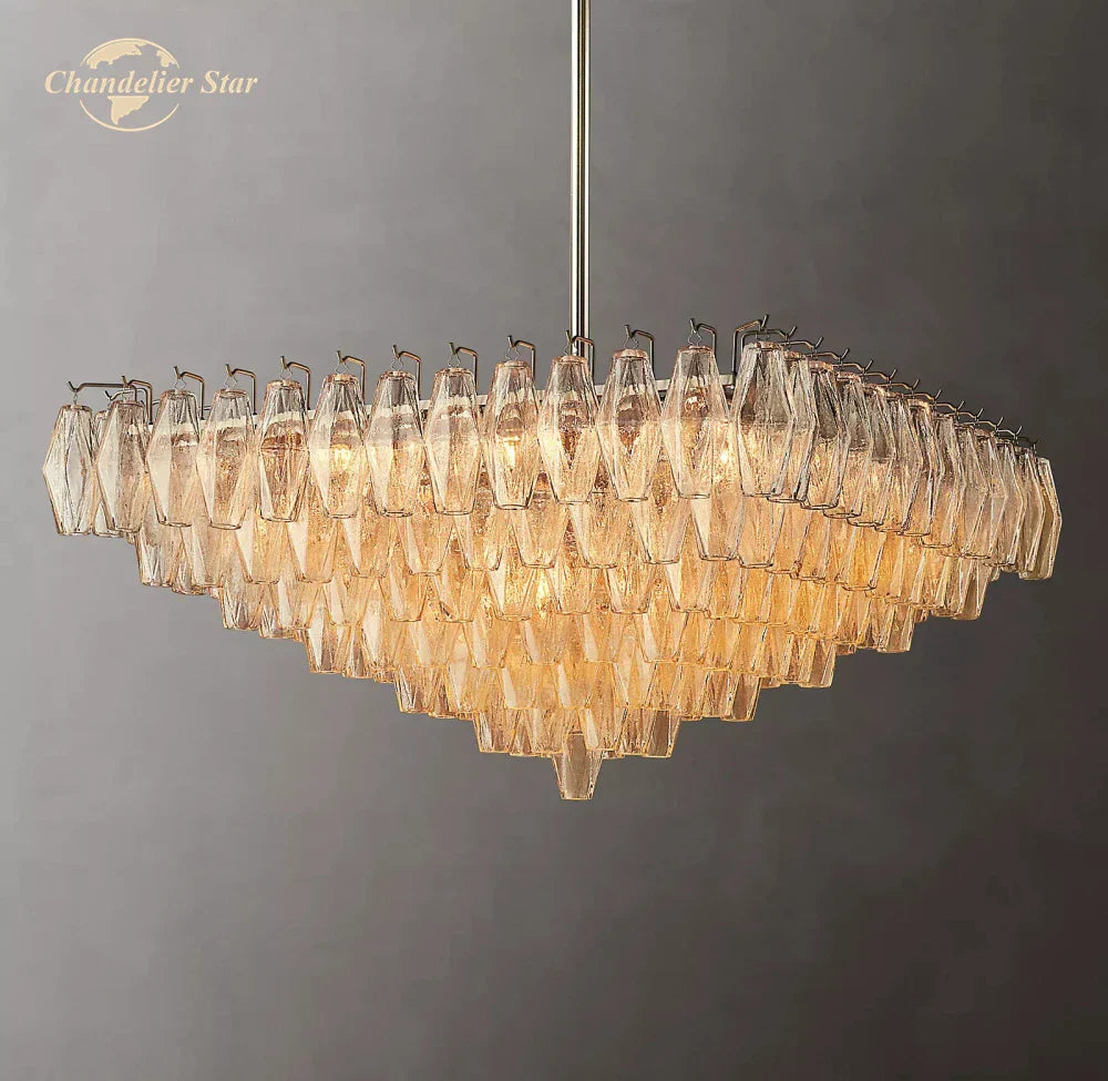 Chiara Glass LED Square Chandelier for Living Dining Room Lighting