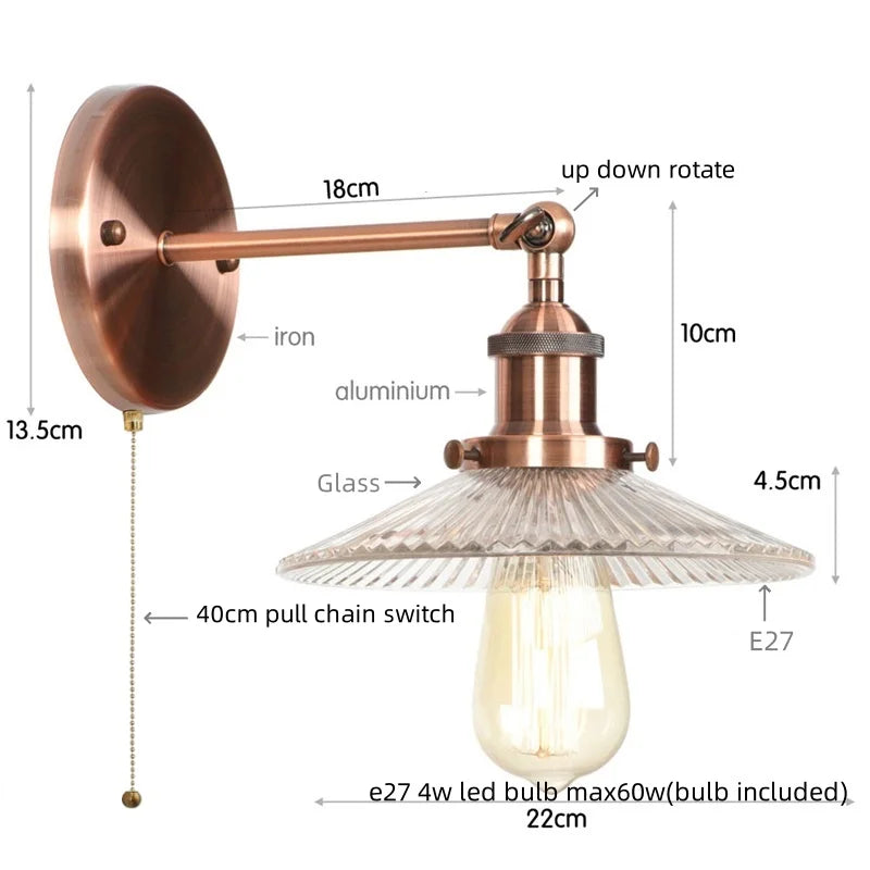 Afralia™ Industrial Loft LED Wall Light for Bedroom, Bathroom, Stairs - Plug In Iron Lamp