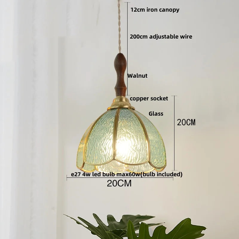 Nordic Walnut Glass LED Pendant Lamp Kitchen Light Fixtures