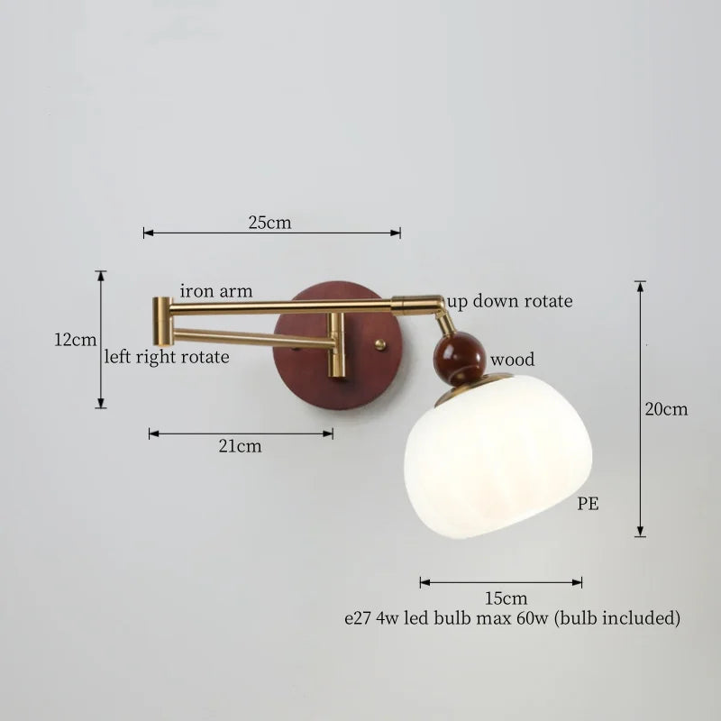 White Pumpkin LED Wall Light Fixture Swing Arm Nordic Modern Wandlamp