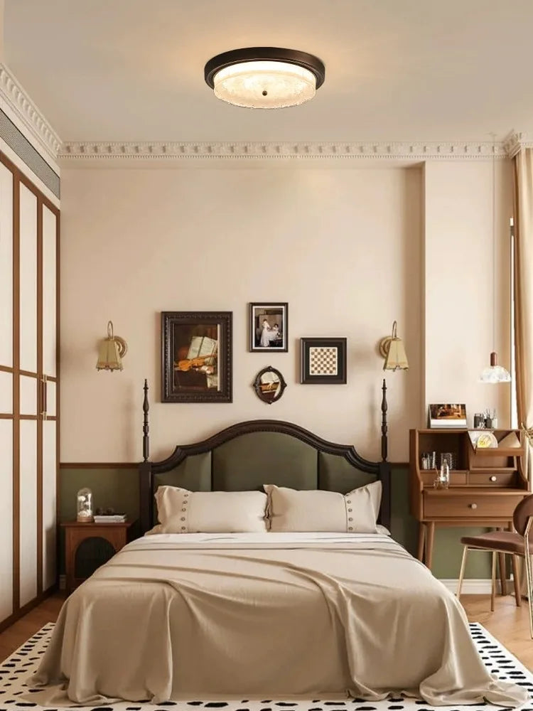 Retro Bronze Glass Ceiling Lamp for Bedroom Living Room Decor