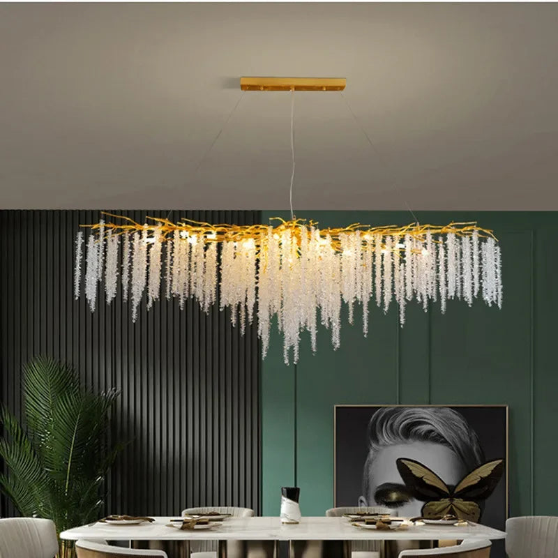 Afralia™ Crystal Tassel LED Branch Chandelier for Dining Room and Home Decor