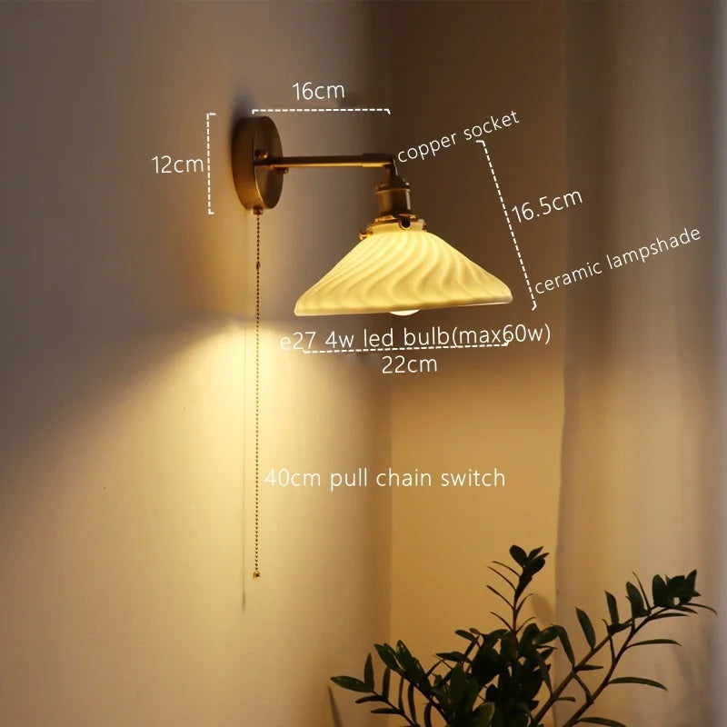 Ceramic Copper LED Wall Lamp for Bedroom Bedside Mirror Light