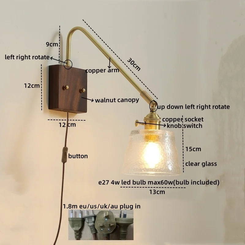 Walnut Copper LED Wall Lights Modern Bedside Lamp Applique Da Parete