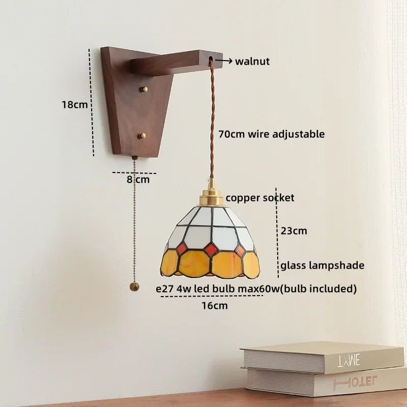 Glass Walnut LED Wall Lamps Modern Bathroom Mirror Light Fixtures