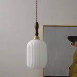 Copper Glass LED Pendant Lamp Modern Hanging Light Fixture with Knob Switch