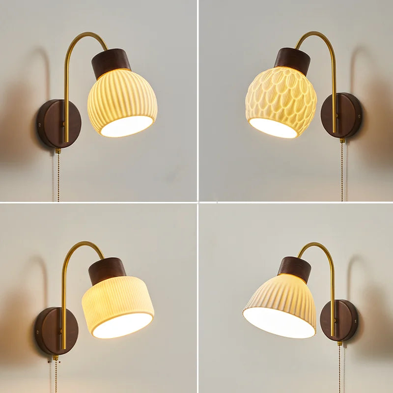 Ceramic Wood LED Wall Lights Modern Bedside Lamp for Home Decor