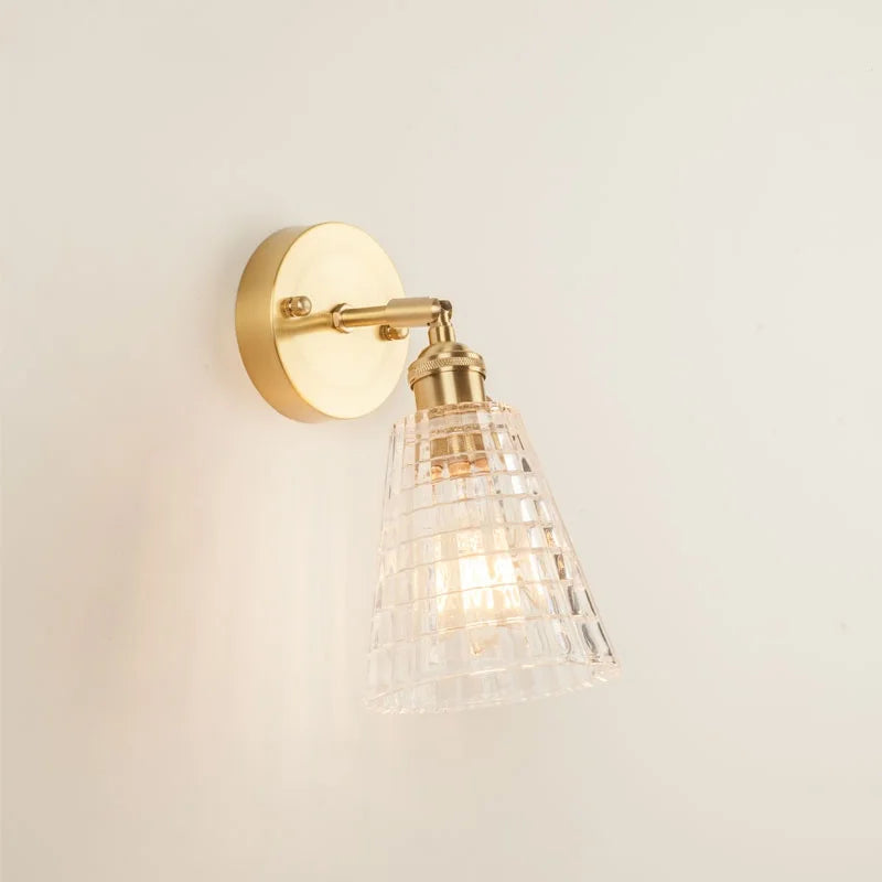 Afralia™ Striped Glass LED Wall Sconce Copper Arm Vintage Lampara Pared