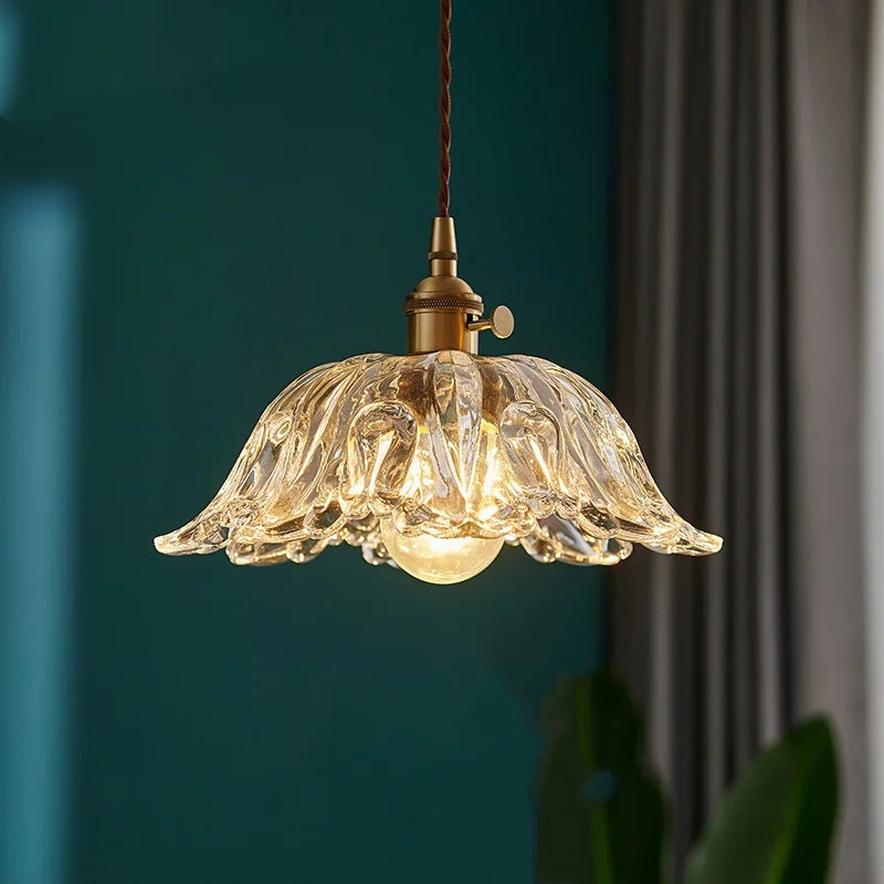 Copper Glass LED Pendant Lamp with Knob Switch - Modern Hanging Light Fixtures