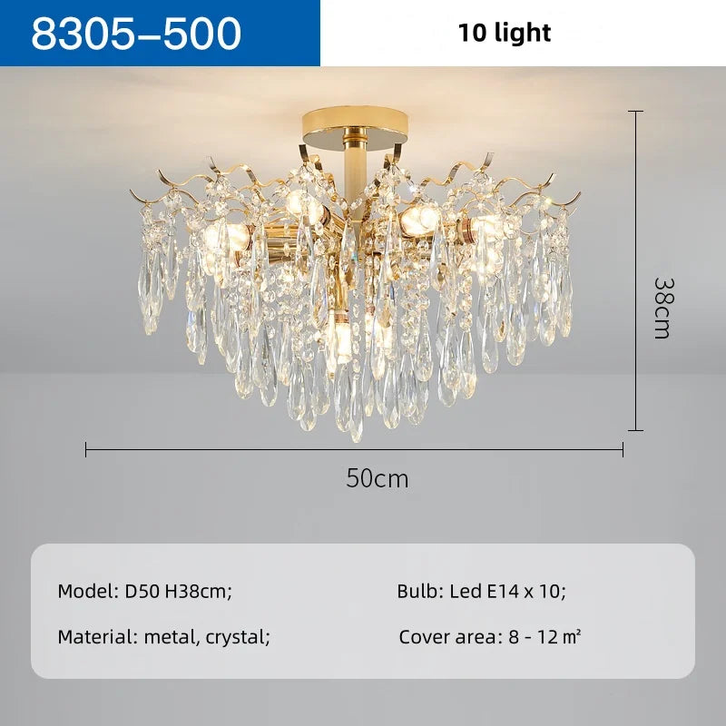 Afralia™ K9 Crystal Gold Chandelier Ceiling Light | Bedroom Home Decor LED Ceiling Lamp