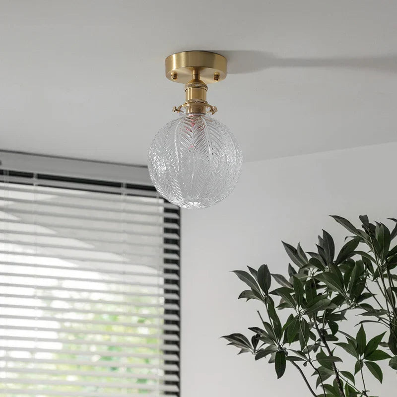 Glass LED Ceiling Light for Living Room, Modern Copper Canopy, Nordic Style Fixtures