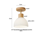 Pale Yellow Glass Wood LED Ceiling Lights Flush Mounted Round Nordic Modern