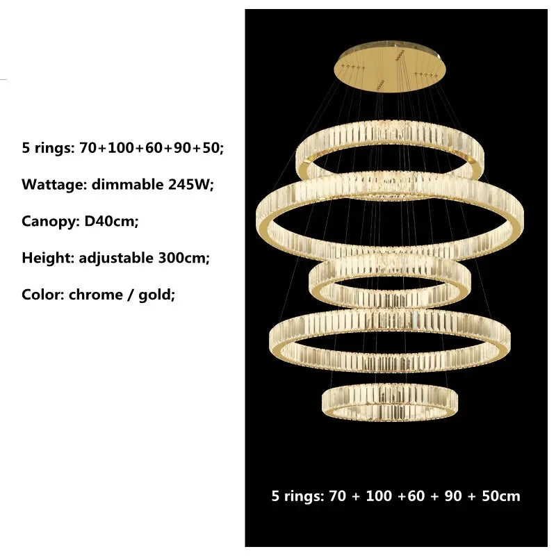 Luxury K9 Crystal Pendant Lights | Dimmable LED Circles Hanging Lamp