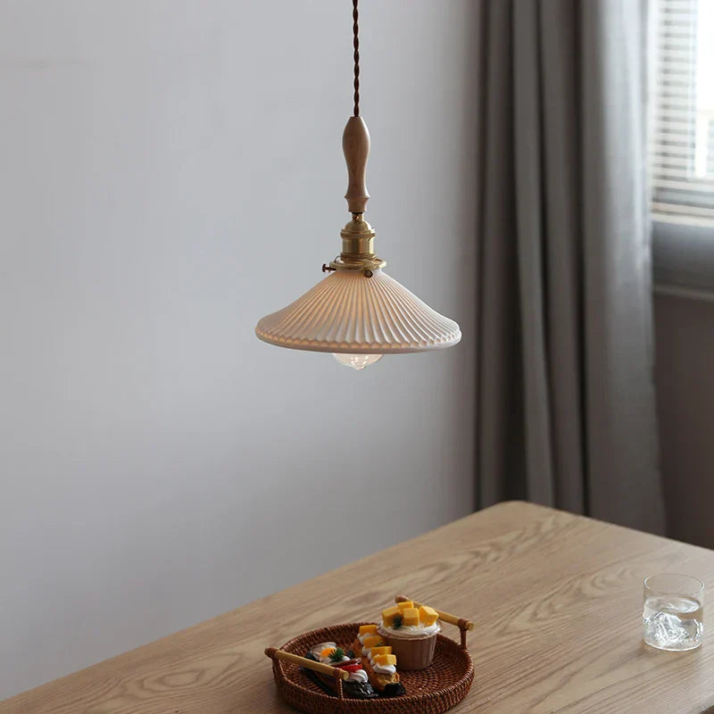 Ceramic LED Pendant Lights with Ash Wood Nordic Design