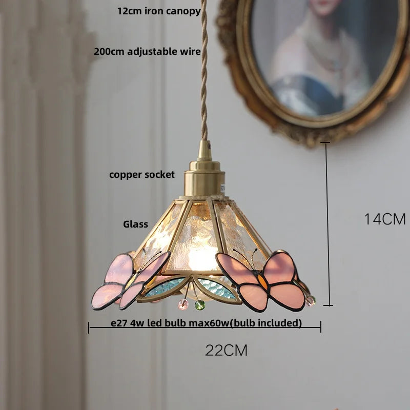 Afralia™ Red Butterfly LED Pendant Lamp Tiffany Glass Hanging Lights