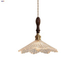 Nordic Walnut Wood LED Pendant Light Clear Glass Hang Lamp
