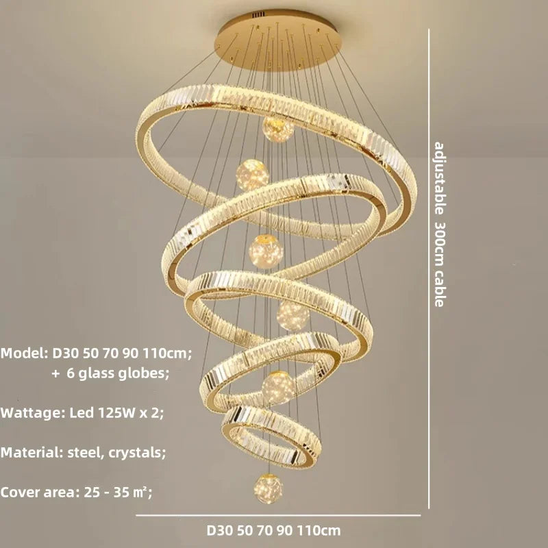 Afralia™ Luxury Glass Globe Chandelier Pendant Light with Dimmable LED for Modern Stairs