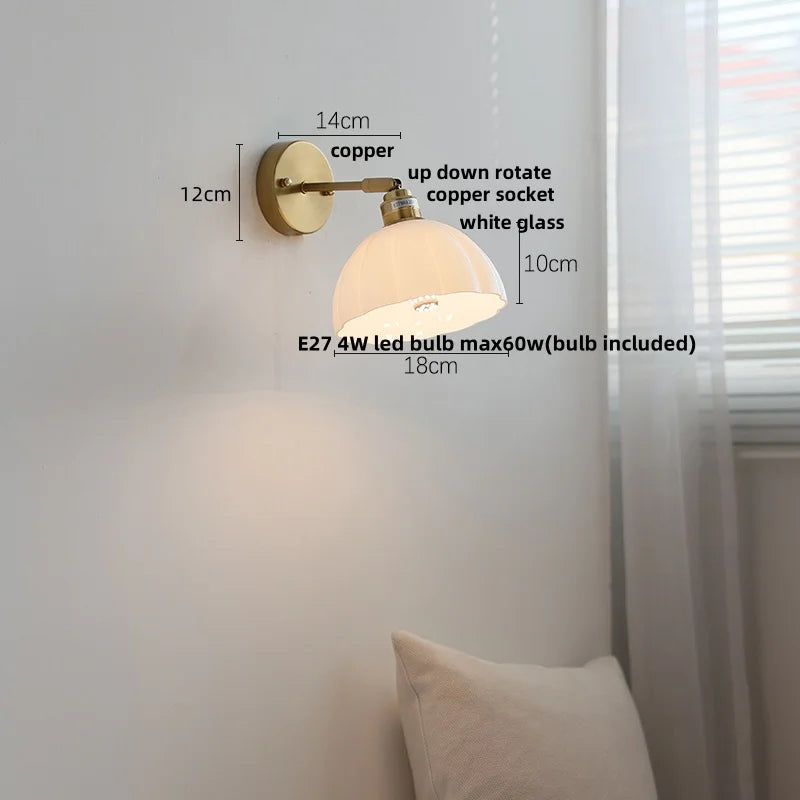 White Glass LED Wall Light with Pull Chain Switch, Japanese Style Hallway Lamp
