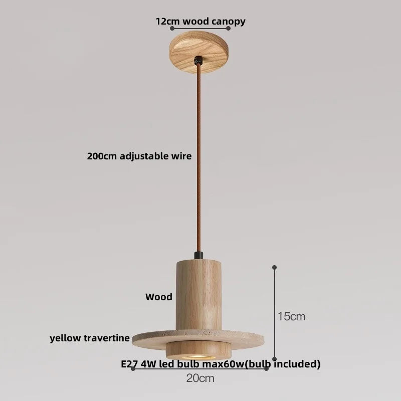 Afralia™ Natural Wood LED Pendant Lights Yellow Travertine for Bedroom, Kitchen, Bar