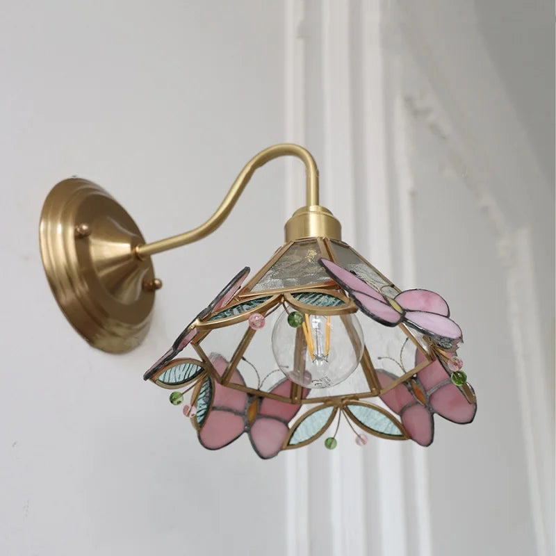 Pink Glass LED Wall Sconce Nordic Brass Fixture