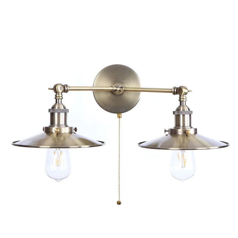 Vintage LED Wall Lamp with Pull Chain Switch, 2 Heads Industrial Sconce