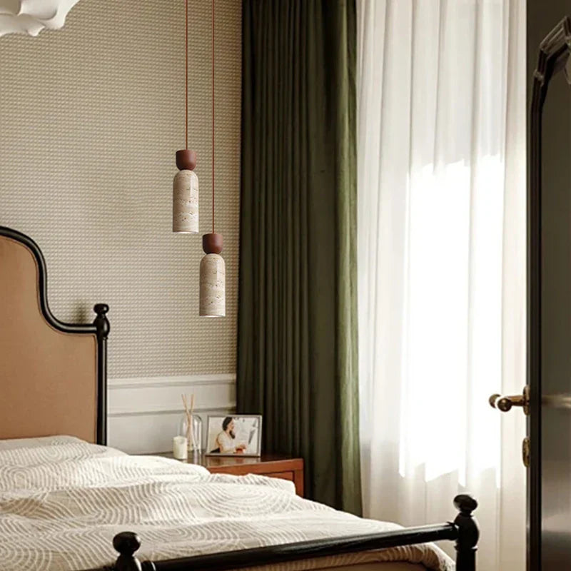 Afralia™ Yellow Travertine Wabi Sabi LED Pendant Lights for Bedroom Living Room