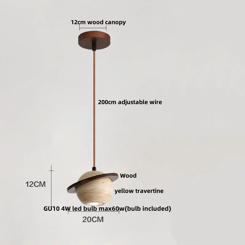 Afralia™ LED Pendant Lights Wood Home Decor Yellow Stone Globe Hanging Lamp