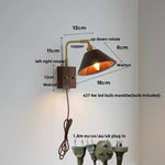 Walnut Wood LED Wall Lamp Sconce with Pull Chain Switch Rotation Mirror Light