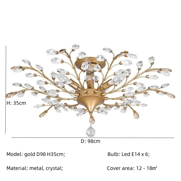 Crystal Tree Chandelier Ceiling Light for Bedroom with LED E14 Bulbs