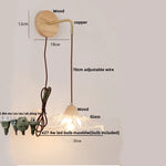 Clear Glass LED Wall Lights with Wood Pull Chain Switch, Modern Art Bedside Lamp