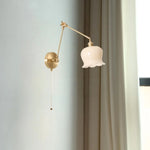 Cream Resin LED Wall Lights Pull Chain Switch Copper French Vintage Wandlamp