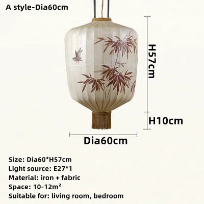 Handmade Japanese Lantern Painting Pendant Lamp Fabric Chandelier