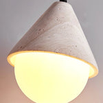 White Glass LED Pendant Light Fixture - Nordic Modern Yellow Travertine Hanging Lamp