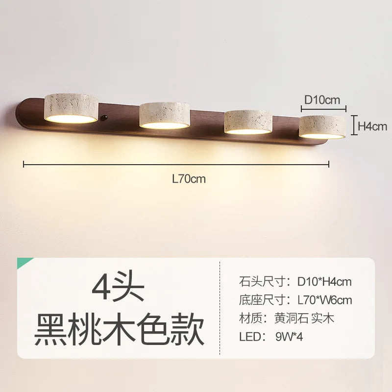 Travertine Wall Sconce Light Wood Rotatable for Bedroom Bedside