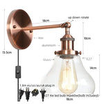 Red Bronze LED Wall Lamp with Pull Chain Switch and Clear Glass