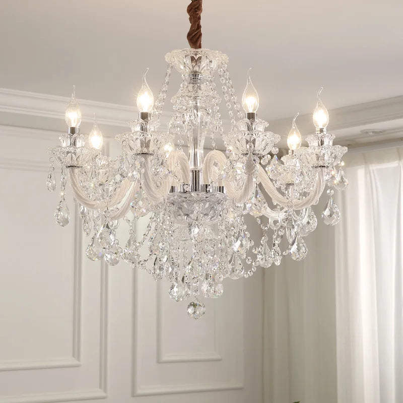 White Glass Chandelier with LED Lights for Living Room and Bedroom